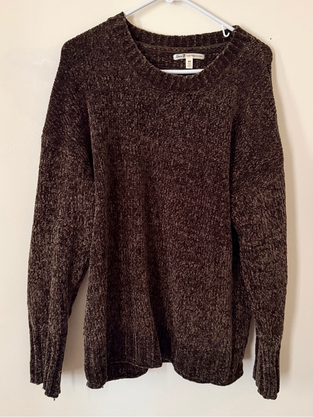 Seven7 Plush  Crewneck Sweater - Dark Brown